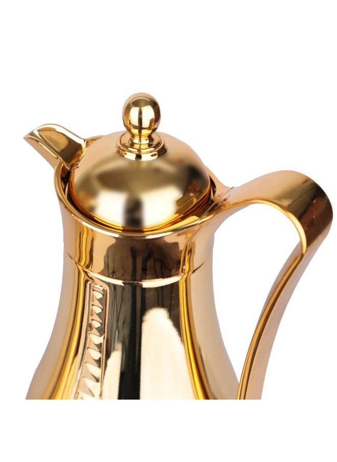 Soleter - Flask 2pcs Set Crystal Design Vacuum  With Metal Body Glass Insert (1 Liter) | Wide Mouth With Anti-Leakage Cap | Full Gold Body | Set Of 2pcs - Image 1