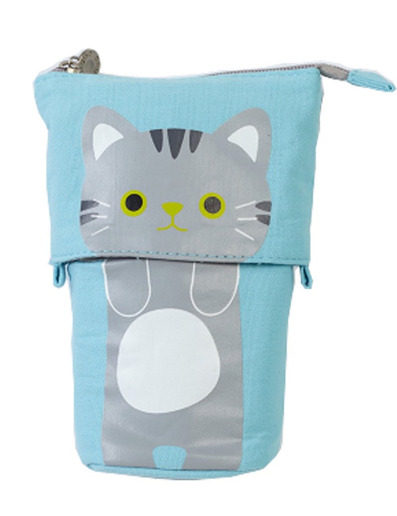 iSuperb Standing Pencil Pouch Pencil Case Cute Cat Telescopic with Zipper Canvas Kwaii Cartoon Pencil Bag Stationery Box for Kids Girls Boys School Supplies 7.5 x 4.9 x 3.0inch/4.1x 3.0inch - Image 1