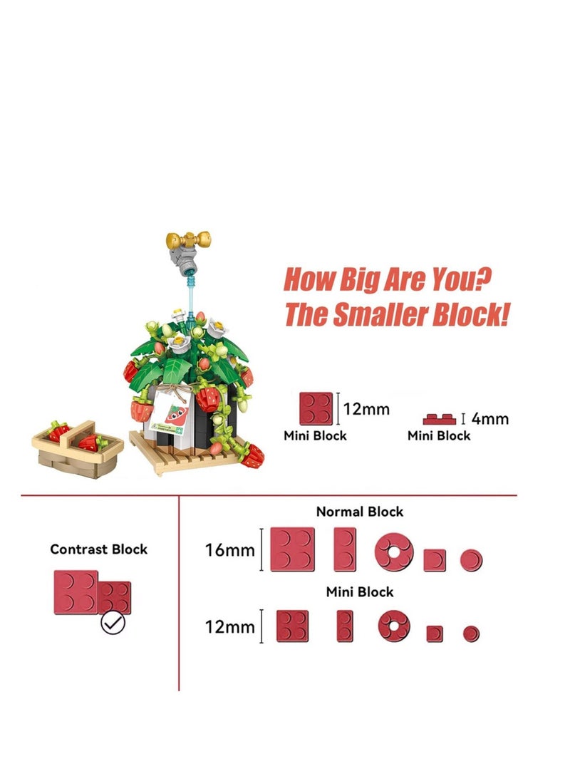 SYOSI - Mini Bricks Strawberry Bouquet Potted Building Kit Sets Building Blocks Artificial Strawberry Office Desktop Home Decoration 686 Pcs Creative Botanical Collection for Gift Not Compatible with Lego - Image 1