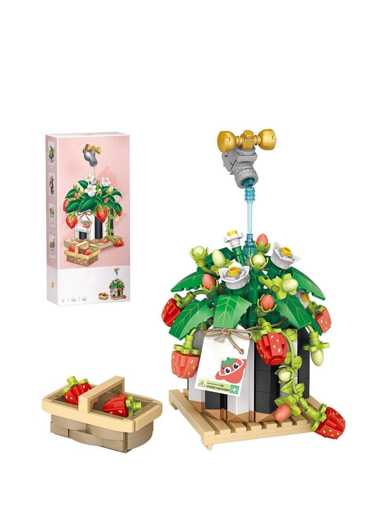 SYOSI - Mini Bricks Strawberry Bouquet Potted Building Kit Sets Building Blocks Artificial Strawberry Office Desktop Home Decoration 686 Pcs Creative Botanical Collection for Gift Not Compatible with Lego - Image 1