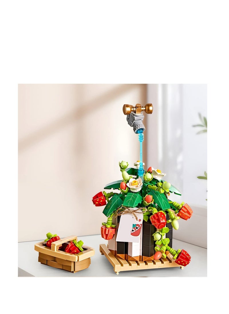 SYOSI - Mini Bricks Strawberry Bouquet Potted Building Kit Sets Building Blocks Artificial Strawberry Office Desktop Home Decoration 686 Pcs Creative Botanical Collection for Gift Not Compatible with Lego - Image 1