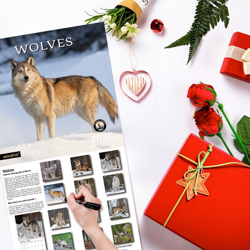 windrio 2026 Wall Calendar,Calendar 2026, November 2025 - December 2026, Wall Calendar Wolves, 12" x 24" Opened,Full Page Months Thick & Sturdy Paper for Organizing & Planning - Image 5