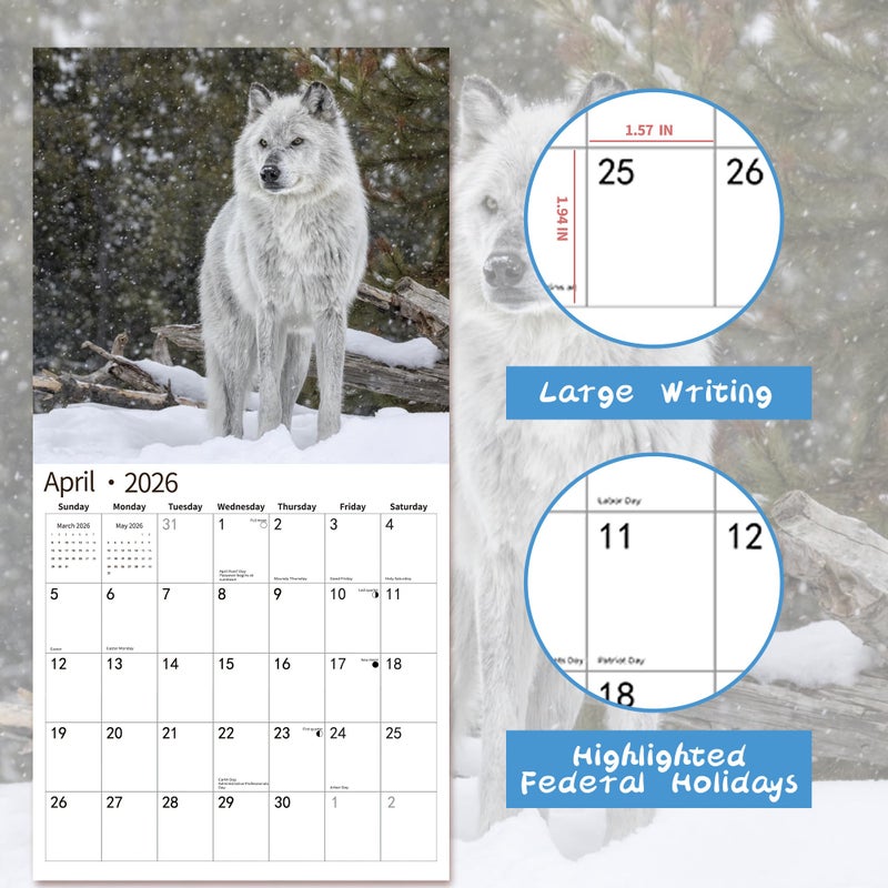 windrio 2026 Wall Calendar,Calendar 2026, November 2025 - December 2026, Wall Calendar Wolves, 12" x 24" Opened,Full Page Months Thick & Sturdy Paper for Organizing & Planning - Image 3