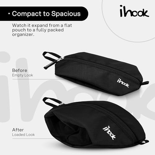 ihook Pack of 2 Travel Toiletry Pouch/Bag with Hanging Hook for Men & Women–Compact Waterproof Organizer for Toiletries,Shaving Kit,Cosmetics,Travel Accessories,Essentials & Personal Care Items(Black) - Image 3