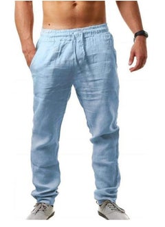 OUYoo Men's Cotton Linen Loose Lightweight Elastic Waist Trouser Yoga Beach Pant Casual Athletic Pants with Pockets  - Image 1