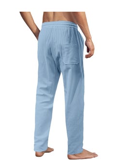 OUYoo Men's Cotton Linen Loose Lightweight Elastic Waist Trouser Yoga Beach Pant Casual Athletic Pants with Pockets  - Image 2