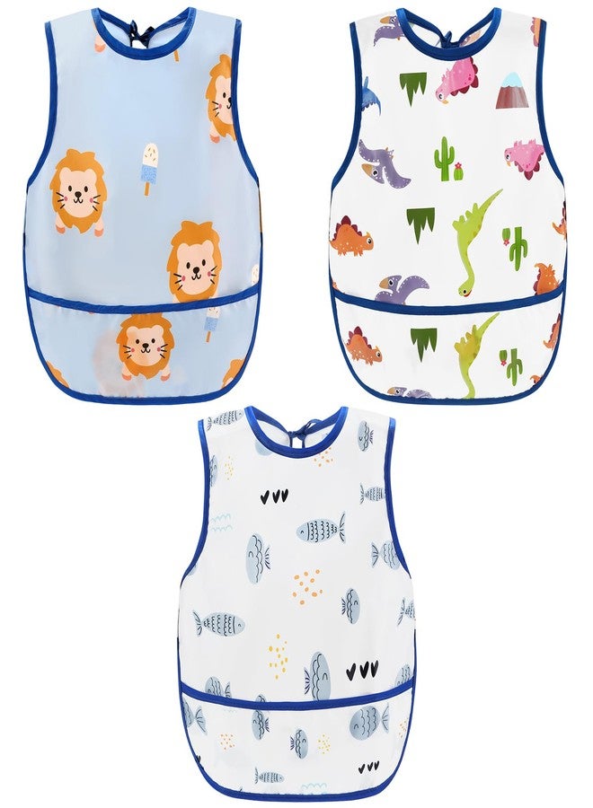 accmor أكمور 3 قطع من مريلة الأطفال، مريلة مائية للأطفال الصغار، مريلة بأكمام قصيرة، مريلة طعام للأطفال الرضع لتغذية الأولاد والبنات - Image 1
