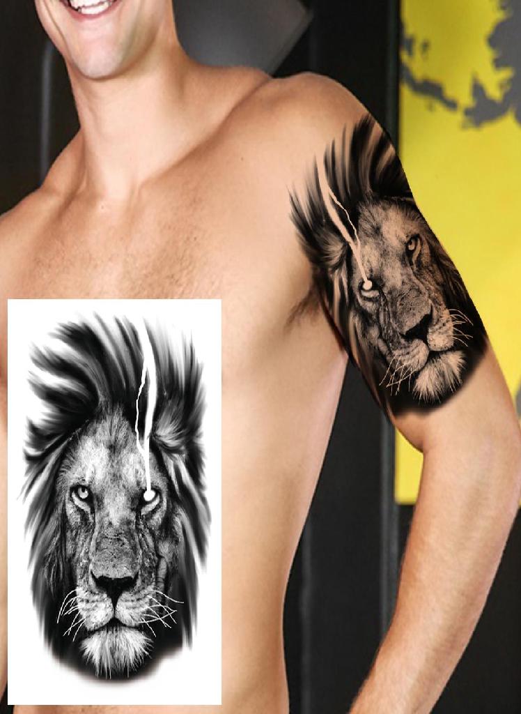 Compass Lion Temporary Tattoo For Men Women Adult Geometry Wolf Moon Tattoos Sticker Devil Animal Flower Fake Black Tatoos Back