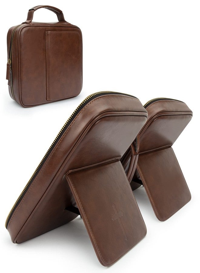 CITYCHASE Bible Covers for Men & Women, Bible Case Carrying Church Bag with Book Stand, Bible Bag with Handle, Zipper and Multi-Pockets for Scripture Study Bible Protector (Dark Brown Leather) - Image 1