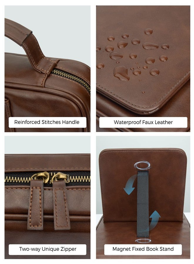 CITYCHASE Bible Covers for Men & Women, Bible Case Carrying Church Bag with Book Stand, Bible Bag with Handle, Zipper and Multi-Pockets for Scripture Study Bible Protector (Dark Brown Leather) - Image 4