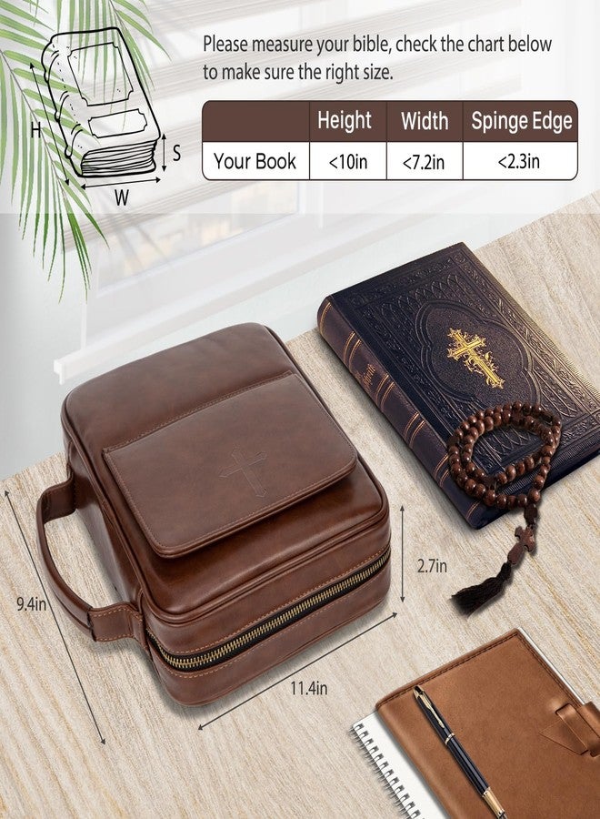 CITYCHASE Bible Covers for Men & Women, Bible Case Carrying Church Bag with Book Stand, Bible Bag with Handle, Zipper and Multi-Pockets for Scripture Study Bible Protector (Dark Brown Leather) - Image 5
