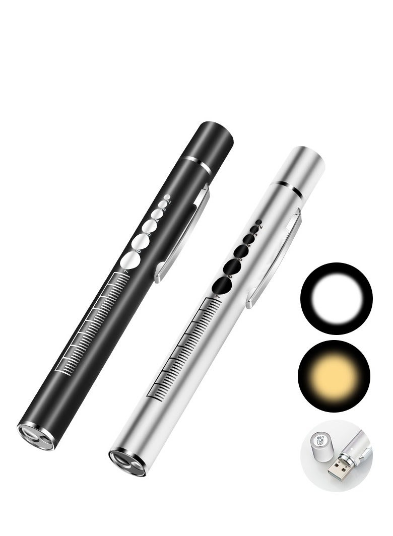 MJZ 2Pcs Medical Pen Light, Diagnostic Pocket Clip Medical Penlight, USB Rechargeable LED Penlight Mini Flashlight with 2 LED Sources, Reusable LED Penlight Torch for Students Doctors Nurses - Image 1