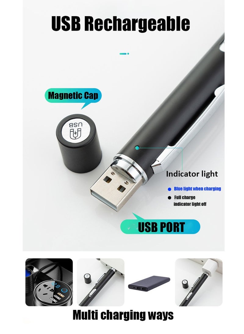 MJZ 2Pcs Medical Pen Light, Diagnostic Pocket Clip Medical Penlight, USB Rechargeable LED Penlight Mini Flashlight with 2 LED Sources, Reusable LED Penlight Torch for Students Doctors Nurses - Image 3