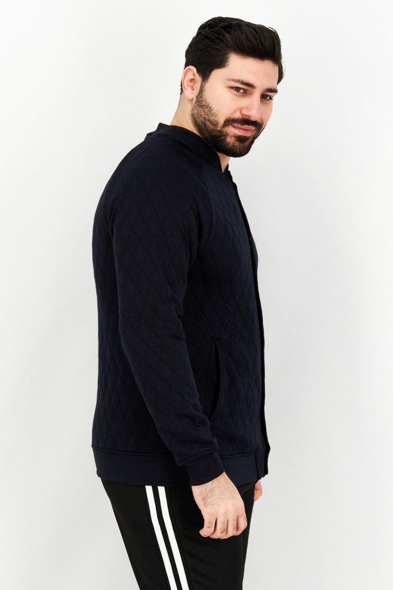 Sovereign Code Men Band Collar Diamond Pattern Sweater, Navy - Image 3