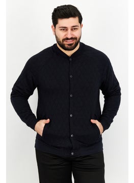 Sovereign Code Men Band Collar Diamond Pattern Sweater, Navy  - Image 1