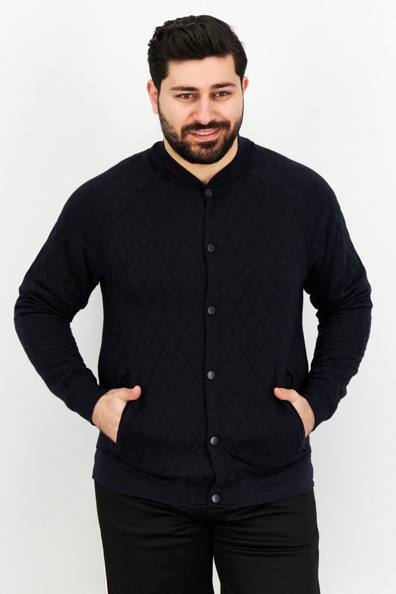 Sovereign Code Men Band Collar Diamond Pattern Sweater, Navy - Image 1