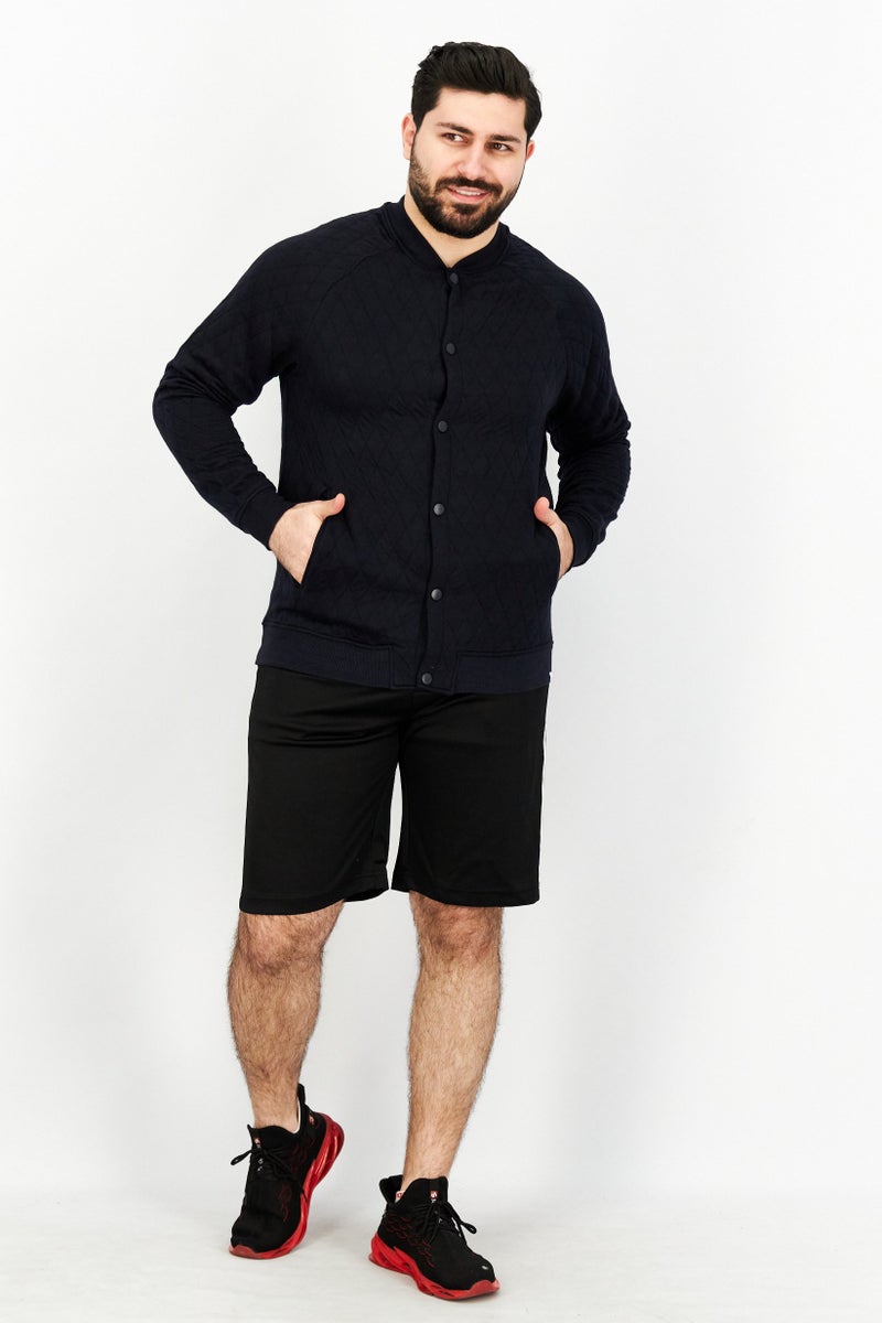 Sovereign Code Men Band Collar Diamond Pattern Sweater, Navy - Image 4