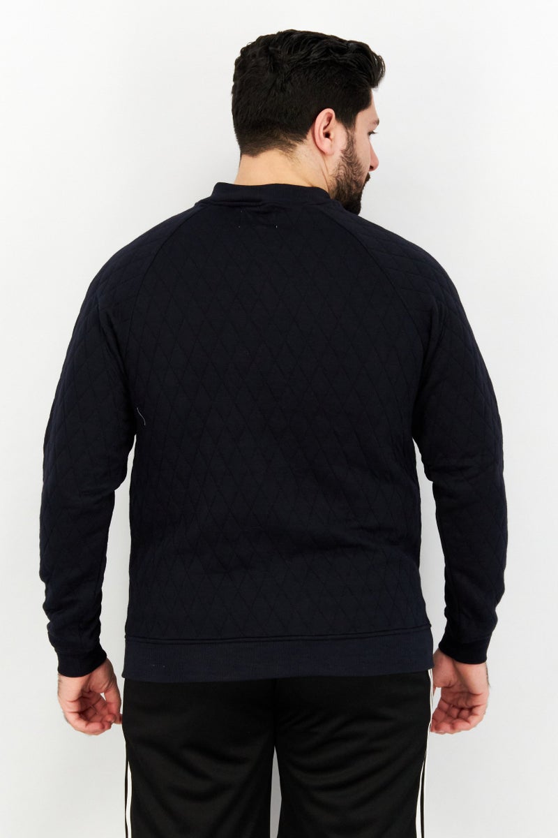 Sovereign Code Men Band Collar Diamond Pattern Sweater, Navy - Image 2