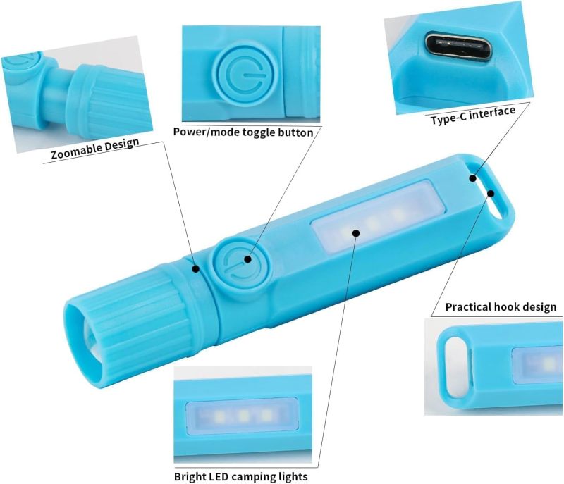 Rechargeable Flashlights 3 Multicolor Mini Retractable - USB Rechargeable Eco-Friendly Design Zoomable Flashlight for Outdoor Camping Hiking Night Use - Image 4