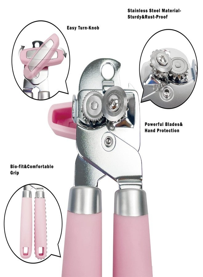 Uyauld Manual Can Opener, Handheld Comfortable Grip, Oversized Easy Turn Knob, Built in Bottle Opener, Hangs for Convenient Kitchen Storage, Easily Open Tin Cans for Smooth Edge, Pink (Pink, Single) - Image 3