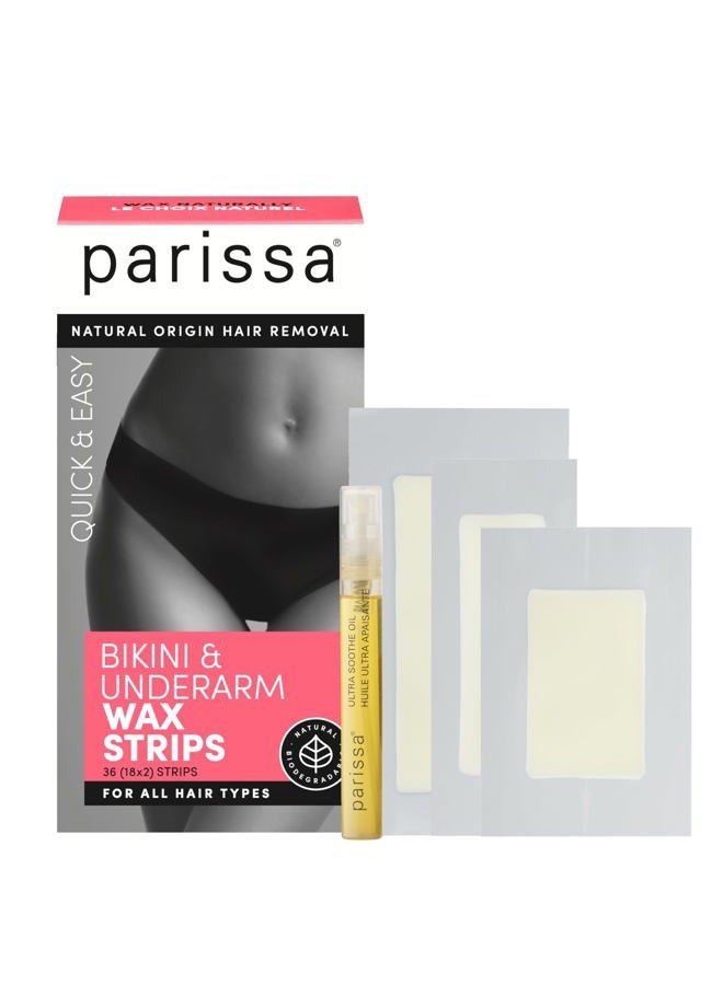 parissa Natural Bikini Wax Strips Kit | Sensitive Skin, Beginner-Friendly | Ready-to-Use Hair Removal for Bikini & Brazilian | 36 Strips (18 x 2), 3 Sizes - Image 1