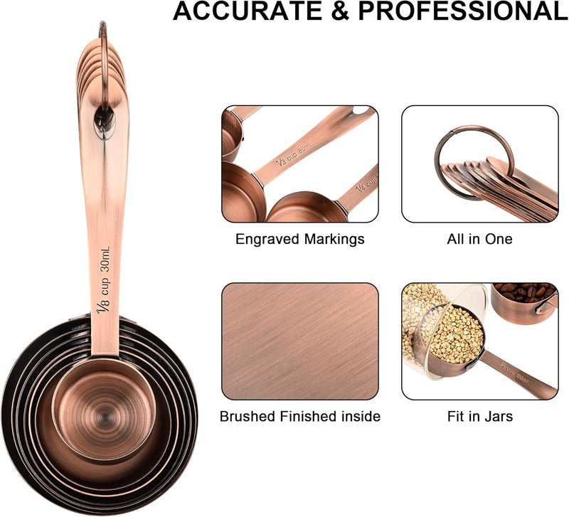 Smithcraft Copper Measuring Cups Set of 7, Stainless Steel, Brown, 1 Cup, Heavy Duty Measure Cups for Food - Image 3