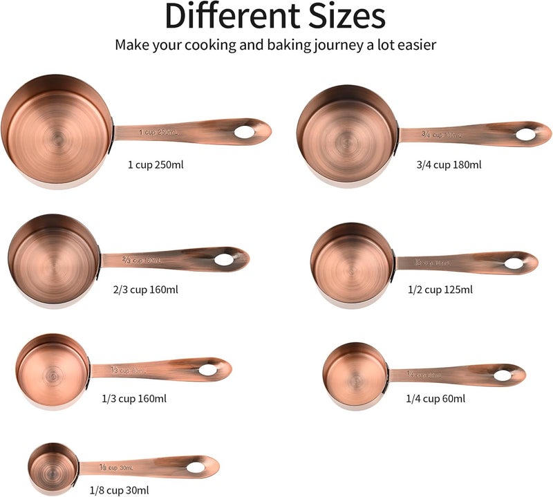 Smithcraft Copper Measuring Cups Set of 7, Stainless Steel, Brown, 1 Cup, Heavy Duty Measure Cups for Food - Image 2