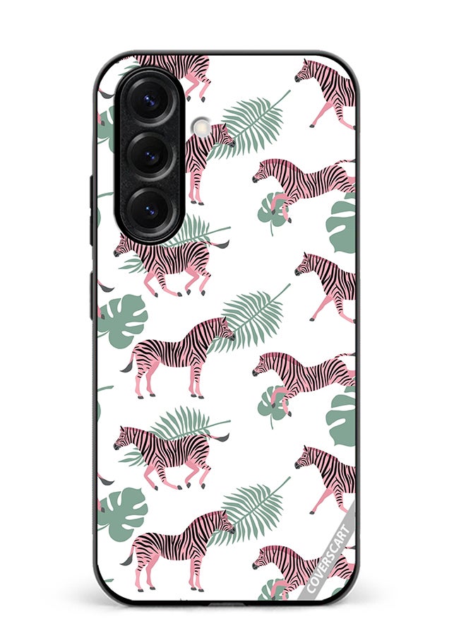 VR CREATIVE Protective Case Cover For Samsung Galaxy S25 Vector Zebra And Palm Leaves Isolated On White Design Multicolour