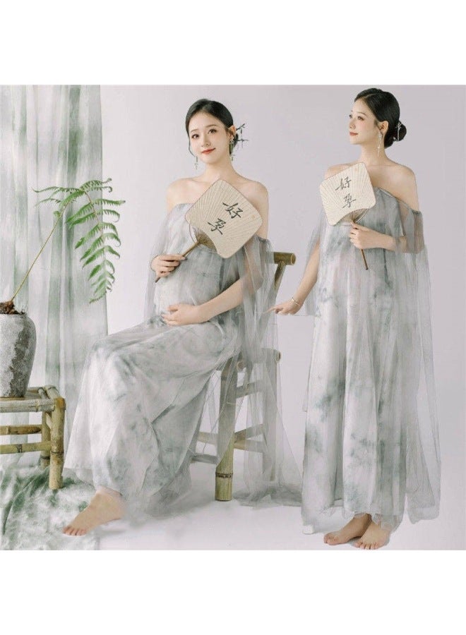 Pregnant Women's Photo Studio French New Retro Oil Painting Style Photo Clothing Pregnant Mommy Indoor New Shooting Dress