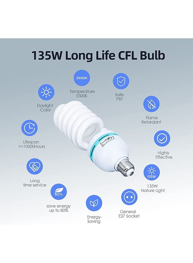 Glanfen Professional Photography Lighting Kit: 3x 135W 5500K Bulbs, 3 Softboxes, 3 Adjustable Stands & Carry Bag - Image 3