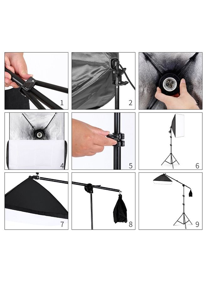 Glanfen Professional Photography Lighting Kit: 3x 135W 5500K Bulbs, 3 Softboxes, 3 Adjustable Stands & Carry Bag - Image 5