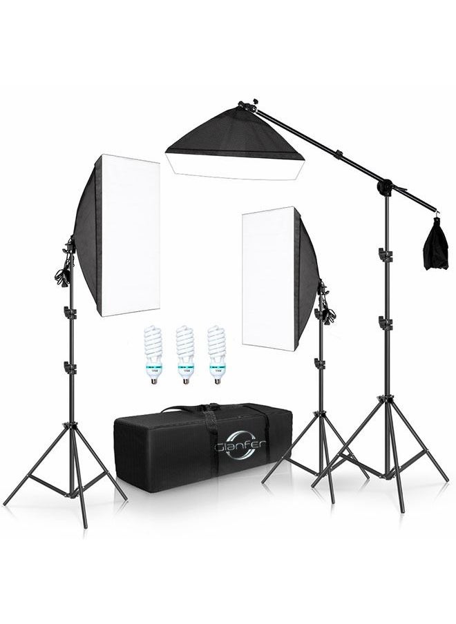 Glanfen Photography Softbox Lighting Kit with 3pcs 135W Bulbs Softboxs and Carry Bag  - Image 1