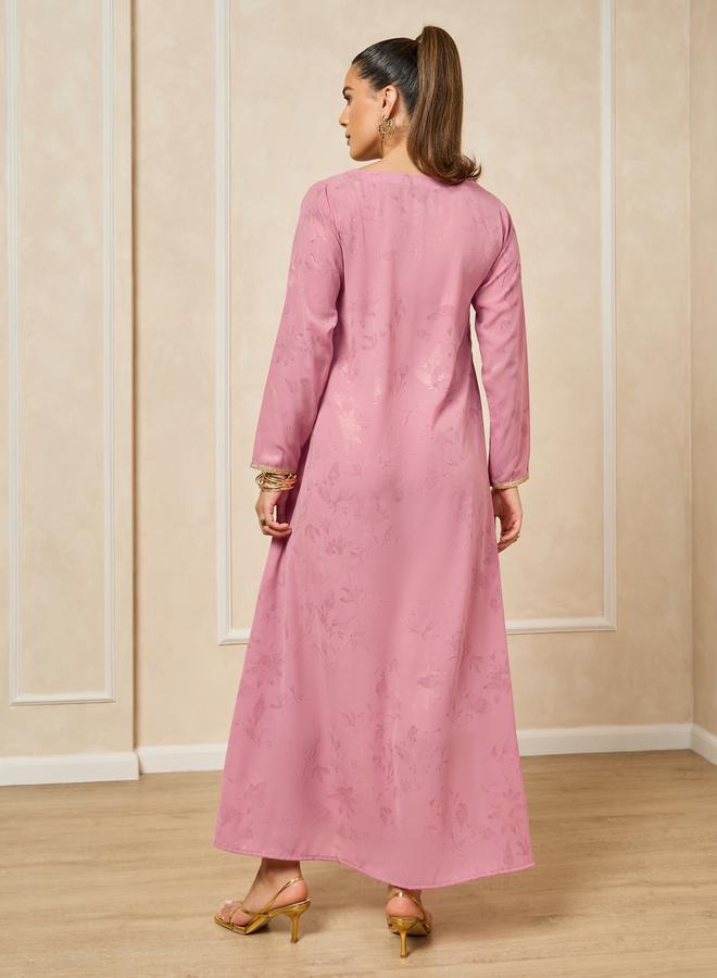 Styli Scallop Cut Work detail Jalabiya with Lace Trim  - Image 5