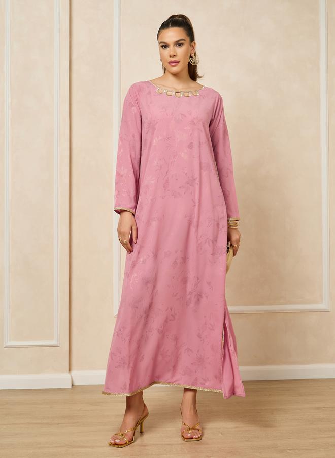 Styli Scallop Cut Work detail Jalabiya with Lace Trim  - Image 1