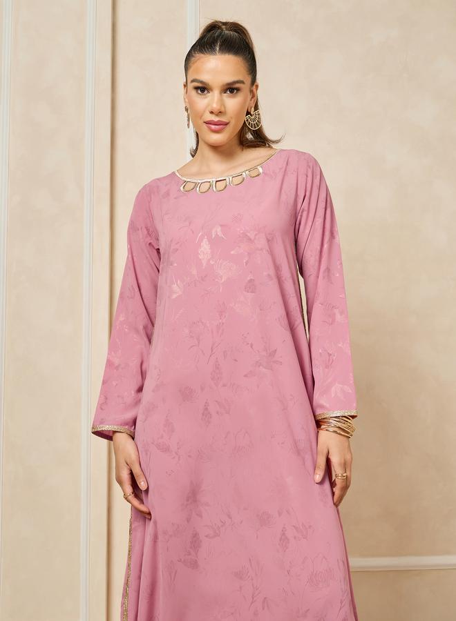 Styli Scallop Cut Work detail Jalabiya with Lace Trim  - Image 3