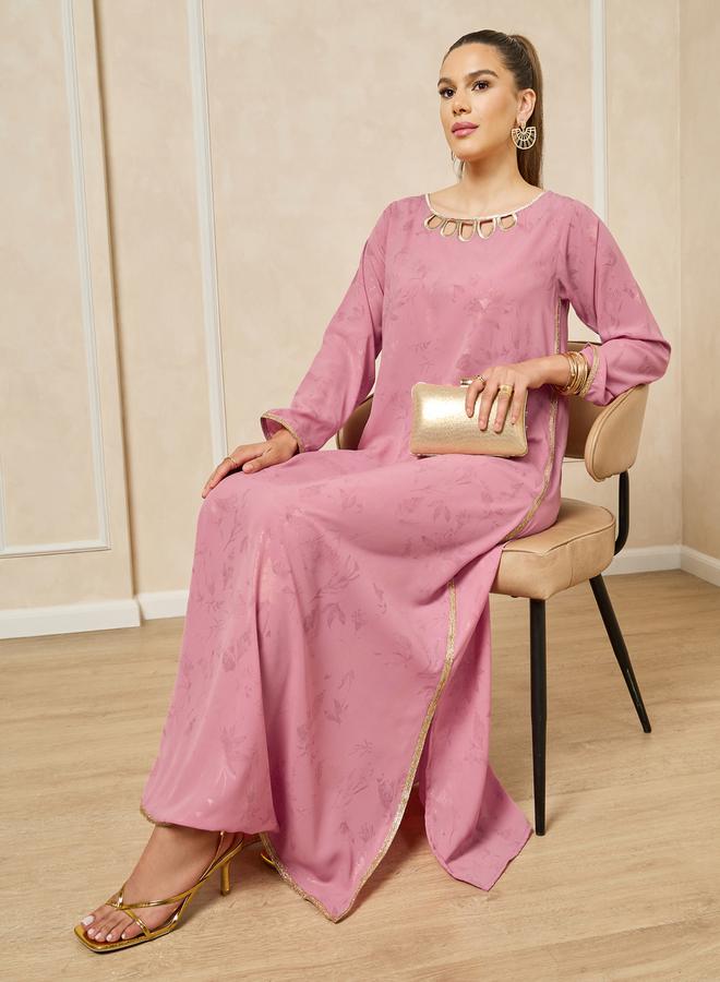 Styli Scallop Cut Work detail Jalabiya with Lace Trim  - Image 2