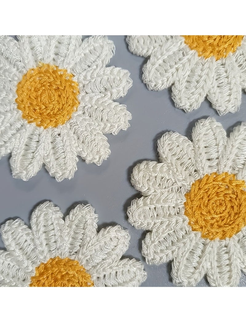 5pcs White Daisy Flower Iron on/Sew on Embroidery Patches Clothing Embroidered Sew Applique Repair Patch for Jacket Jeans Backpack Hat Vests - Image 2