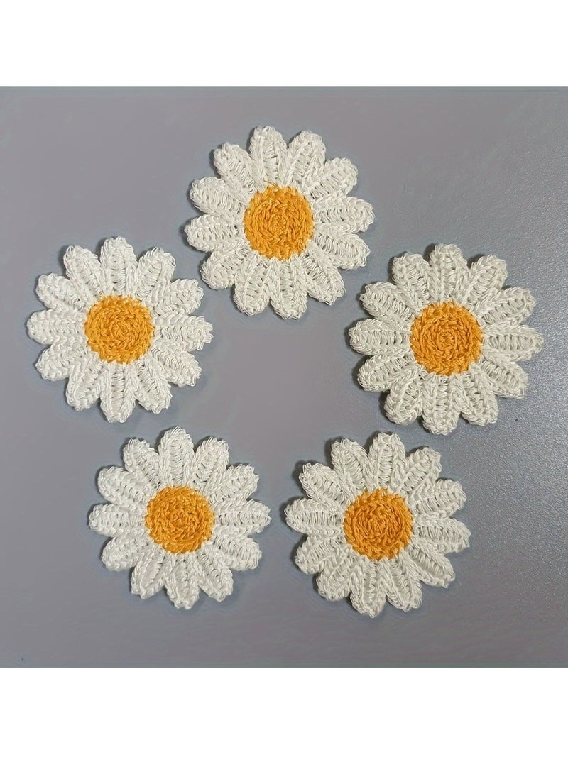 5pcs White Daisy Flower Iron on/Sew on Embroidery Patches Clothing Embroidered Sew Applique Repair Patch for Jacket Jeans Backpack Hat Vests - Image 3