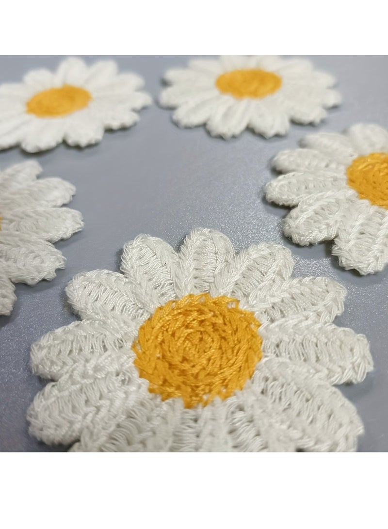 5pcs White Daisy Flower Iron on/Sew on Embroidery Patches Clothing Embroidered Sew Applique Repair Patch for Jacket Jeans Backpack Hat Vests - Image 4