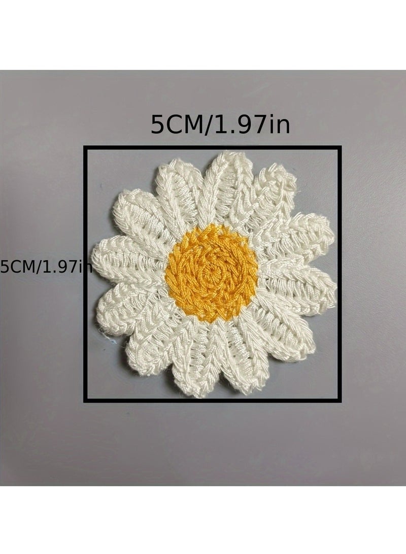 5pcs White Daisy Flower Iron on/Sew on Embroidery Patches Clothing Embroidered Sew Applique Repair Patch for Jacket Jeans Backpack Hat Vests - Image 5