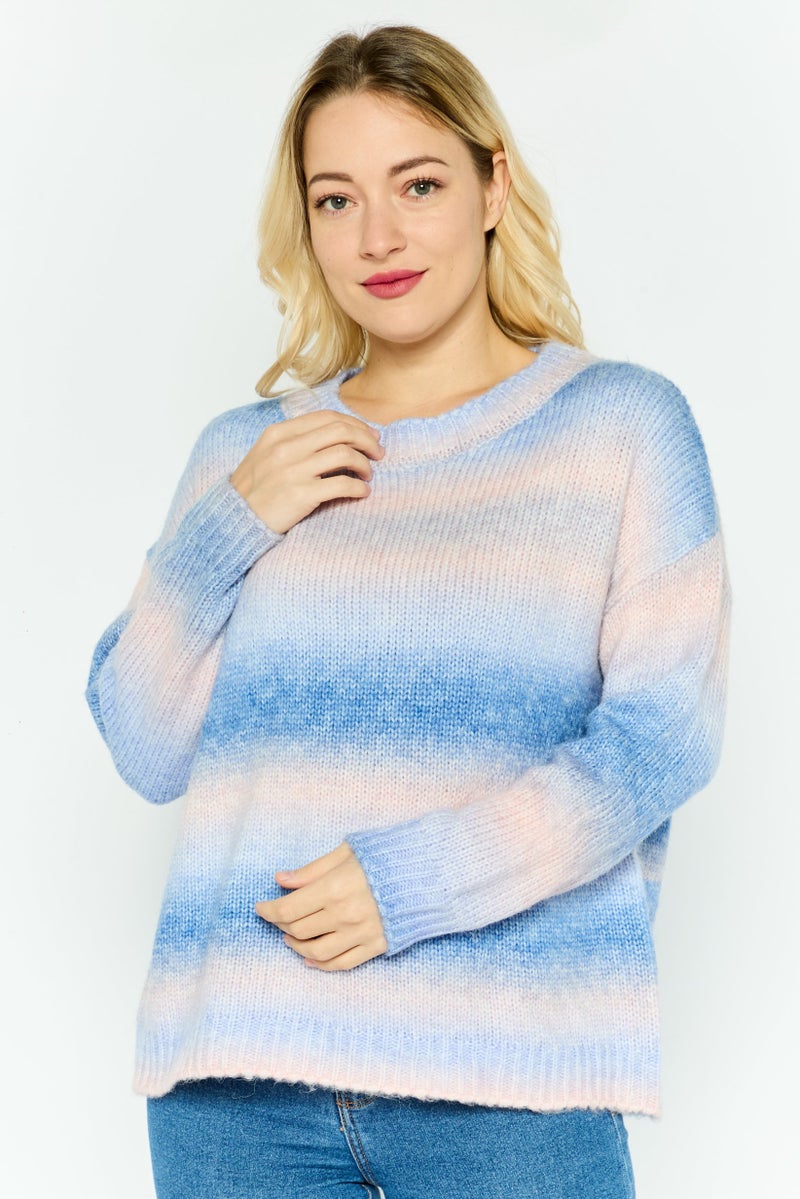 To My Lovers Women Crew Neck Long Sleeves Tie Dye Sweater, Multicolor - Image 1