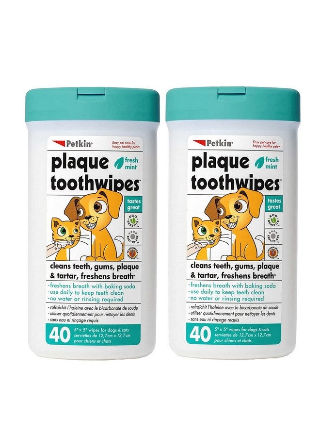 بيتكين مناديل تنظيف الأسنان للقطط والكلاب من Petkin، 80 منديل (بنكهة النعناع المنعش) - تركيبة طبيعية تنظف الأسنان واللثة وتنعش النفس - للاستخدام اليومي - عناية مريحة بأسنان الكلاب - عبوتان من 40 منديل (إجمالي 80 منديل) - Image 1