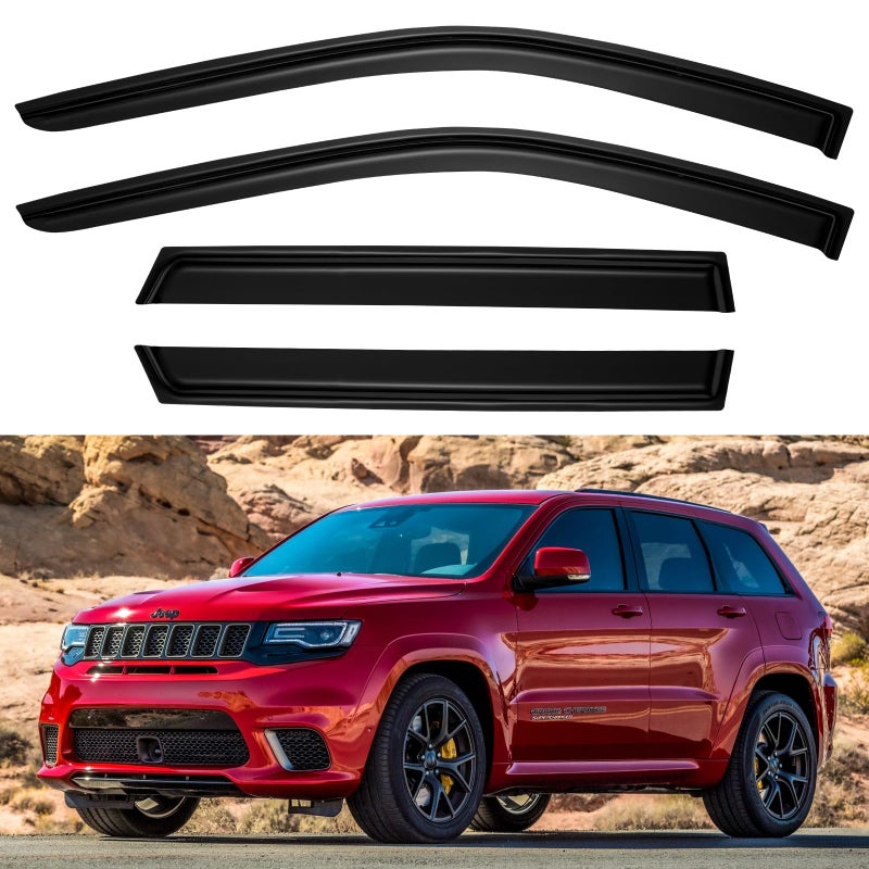 YQAUTEC Window Visors Rain Guards Shield for 2011-2021 Jeep Grand Cherokee, Out-Channel Window Vent Wind Deflectors Visors Shades for 11-21 Grand Cherokee (Not for Grand Cherokee L) - Image 1