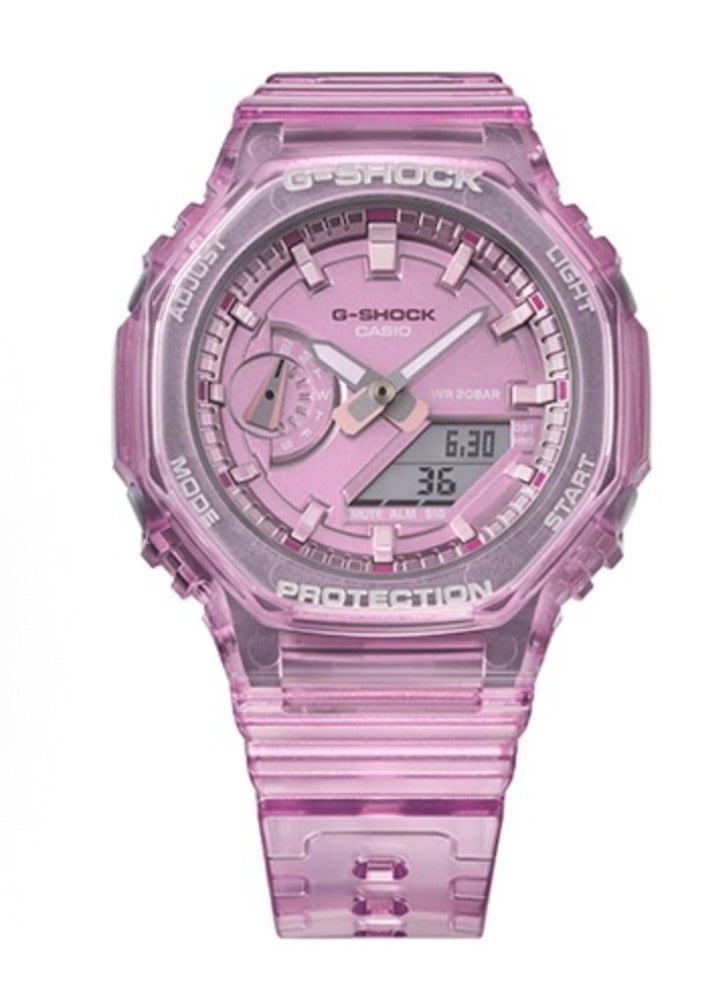 CASIO Casio G-SHOCK series octagonal dial translucent waterproof and shockproof sports watch Shi Ying movement resin strap Japanese and Korean women's watch purple dial. - Image 1