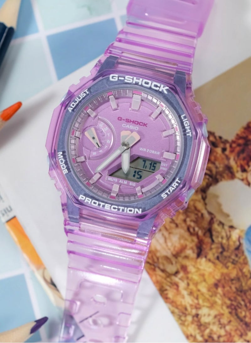 CASIO Casio G-SHOCK series octagonal dial translucent waterproof and shockproof sports watch Shi Ying movement resin strap Japanese and Korean women's watch purple dial. - Image 2