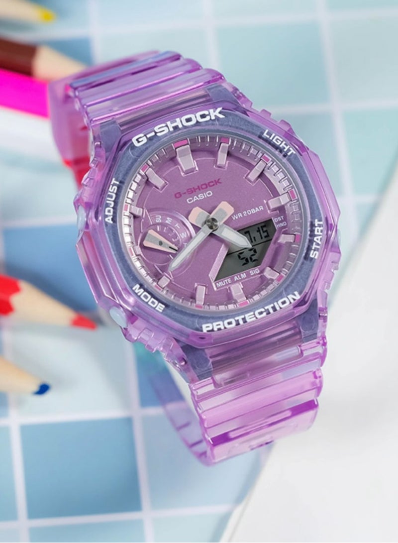 CASIO Casio G-SHOCK series octagonal dial translucent waterproof and shockproof sports watch Shi Ying movement resin strap Japanese and Korean women's watch purple dial. - Image 3