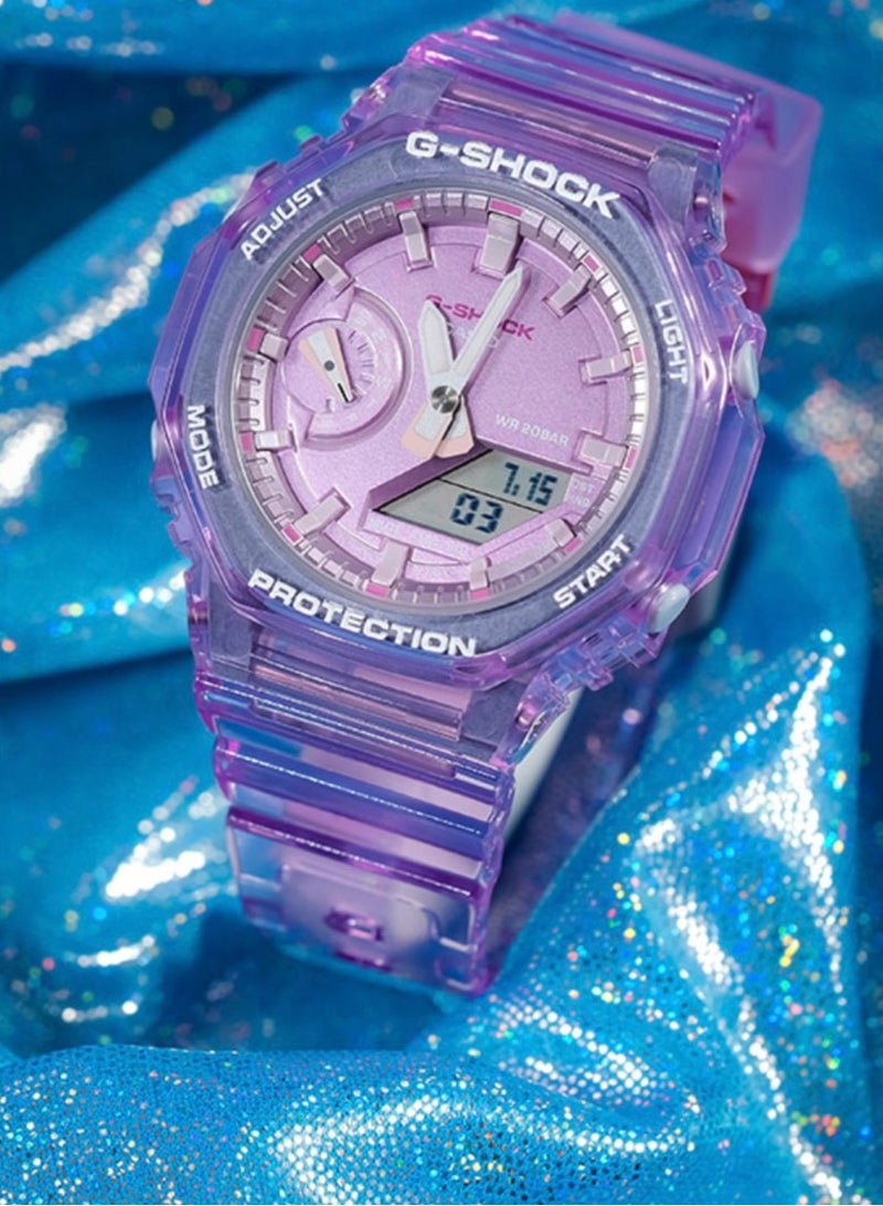CASIO Casio G-SHOCK series octagonal dial translucent waterproof and shockproof sports watch Shi Ying movement resin strap Japanese and Korean women's watch purple dial. - Image 4
