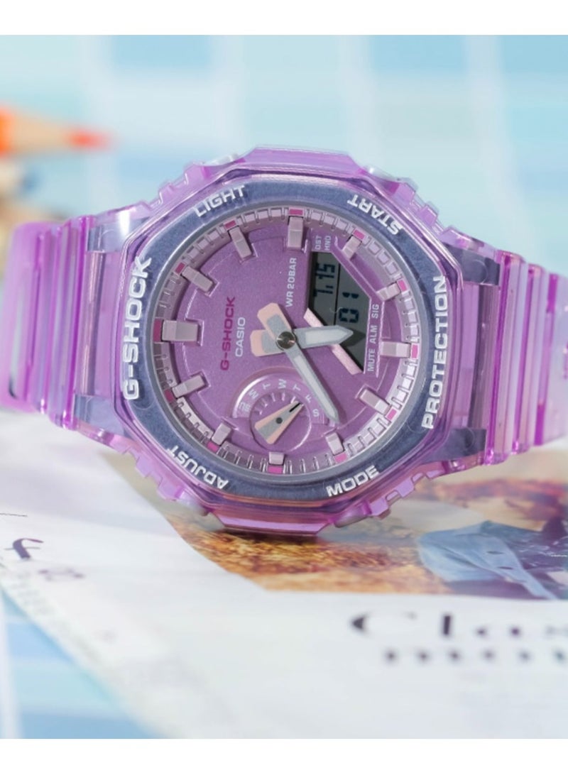 CASIO Casio G-SHOCK series octagonal dial translucent waterproof and shockproof sports watch Shi Ying movement resin strap Japanese and Korean women's watch purple dial. - Image 5