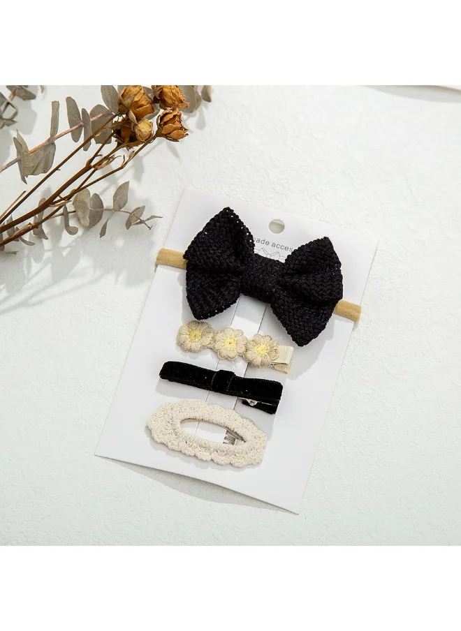 دىدانيالا Eira Ribbon Bow Clip Set with Ponytail For Babies and Girls - Black