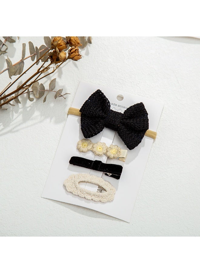 D'Daniela Eira Ribbon Bow Clip Set with Ponytail For Babies and Girls - Black  - Image 1